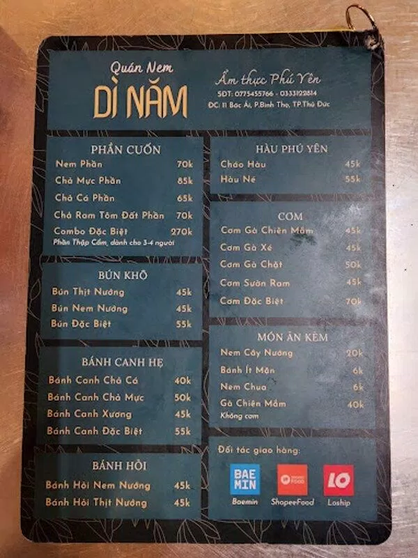 thực đơn