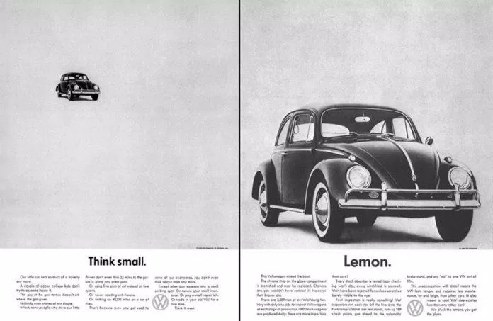 Print ads đã tạo cơ hội giúp Volkswagen quảng bá những tính năng hữu ích của xe Beetle so với các dòng xe to lớn thời đó (Ảnh: Internet)