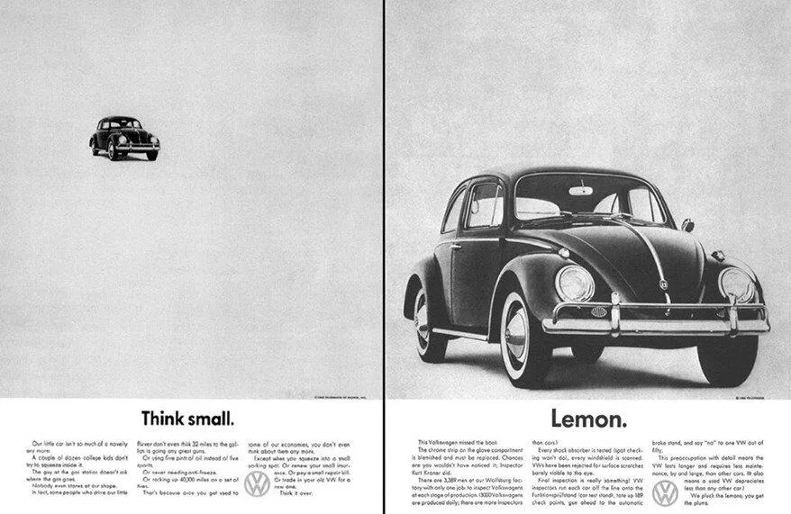 Print ads đã tạo cơ hội giúp Volkswagen quảng bá những tính năng hữu ích của xe Beetle so với các dòng xe to lớn thời đó (Ảnh: Internet) Print ads đã tạo cơ hội giúp Volkswagen quảng bá những tính năng hữu ích của xe Beetle so với các dòng xe to lớn thời đó (Ảnh: Internet)
