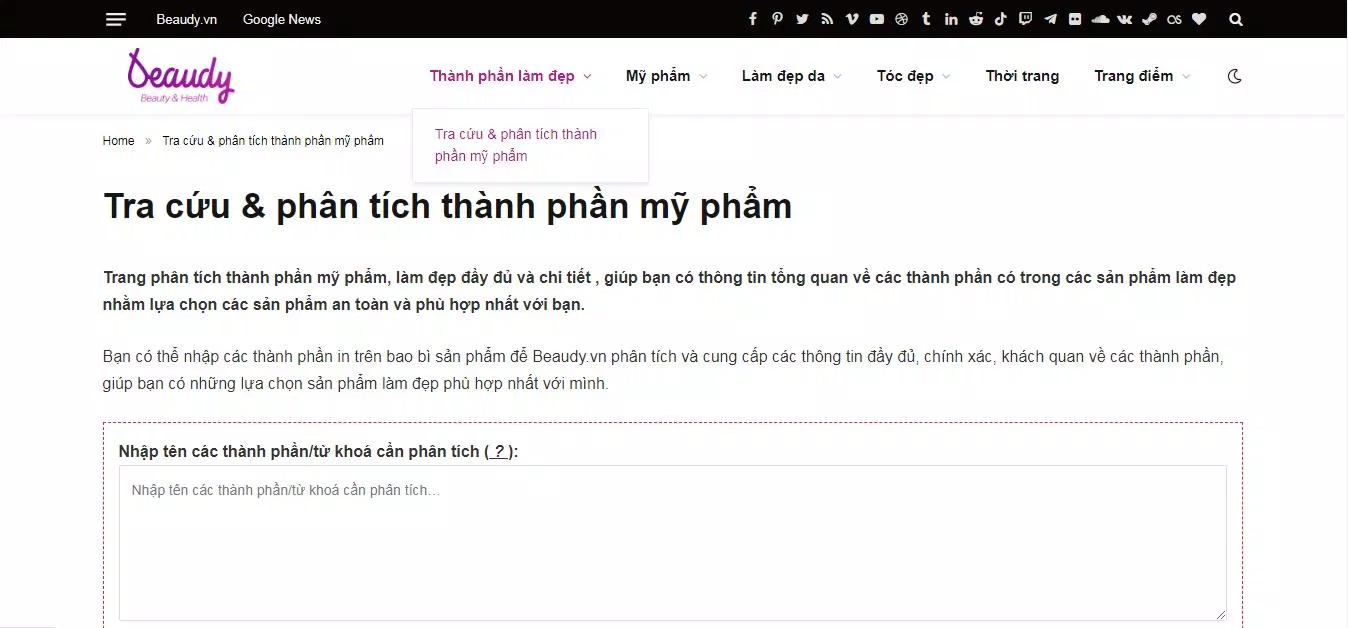 phân tích thành phần mỹ phẩm