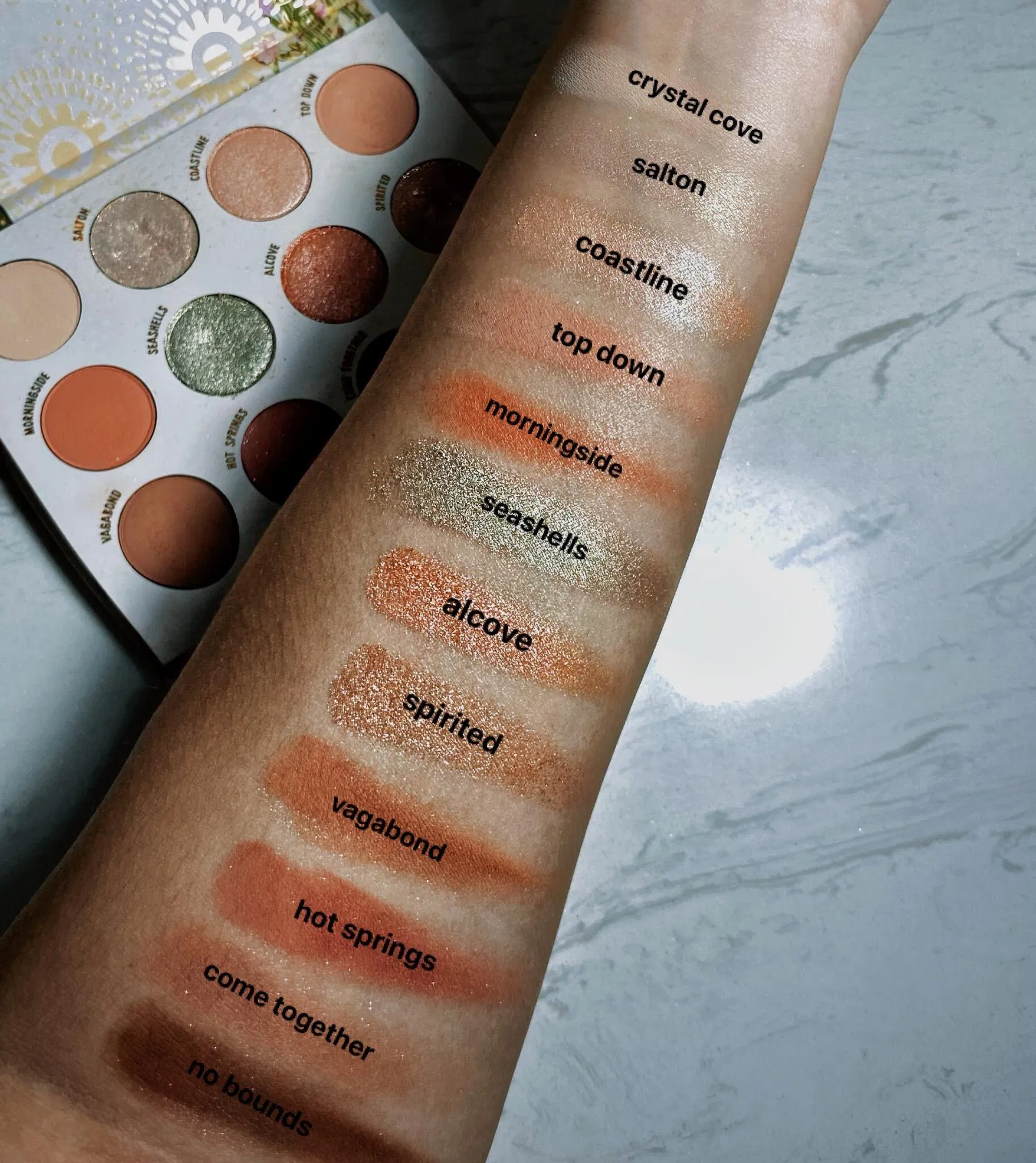 12 màu phấn nén của bảng phấn mắt Colourpop Wild Nothing Eyeshadow Palette (nguồn: Minh Như)