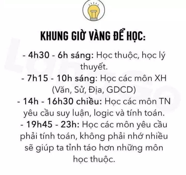 Chọn khung giờ học tập hiệu quả (Ảnh: Internet) Chọn khung giờ học tập hiệu quả (Ảnh: Internet)