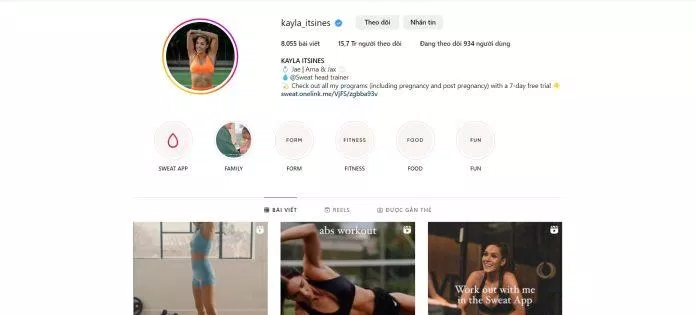 Instagram chính thức của Kayla Itsines (Ảnh: Internet) Instagram chính thức của Kayla Itsines (Ảnh: Internet)