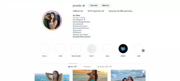 Instagram chính thức của Jen Selter (Ảnh: Internet)