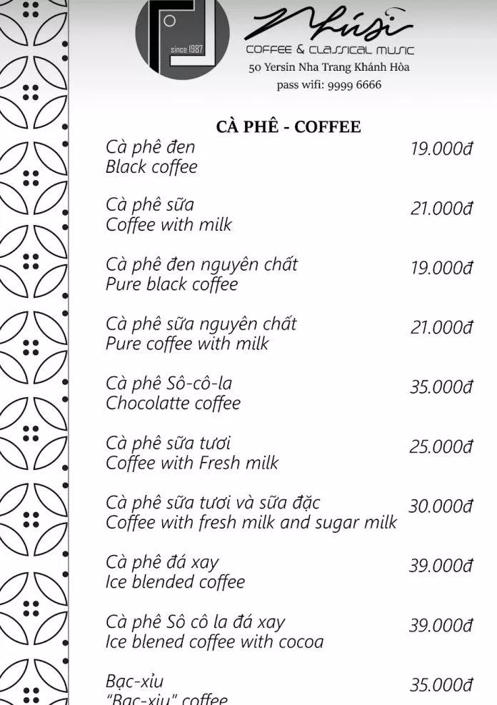 Menu của quán. (Ảnh: Internet)