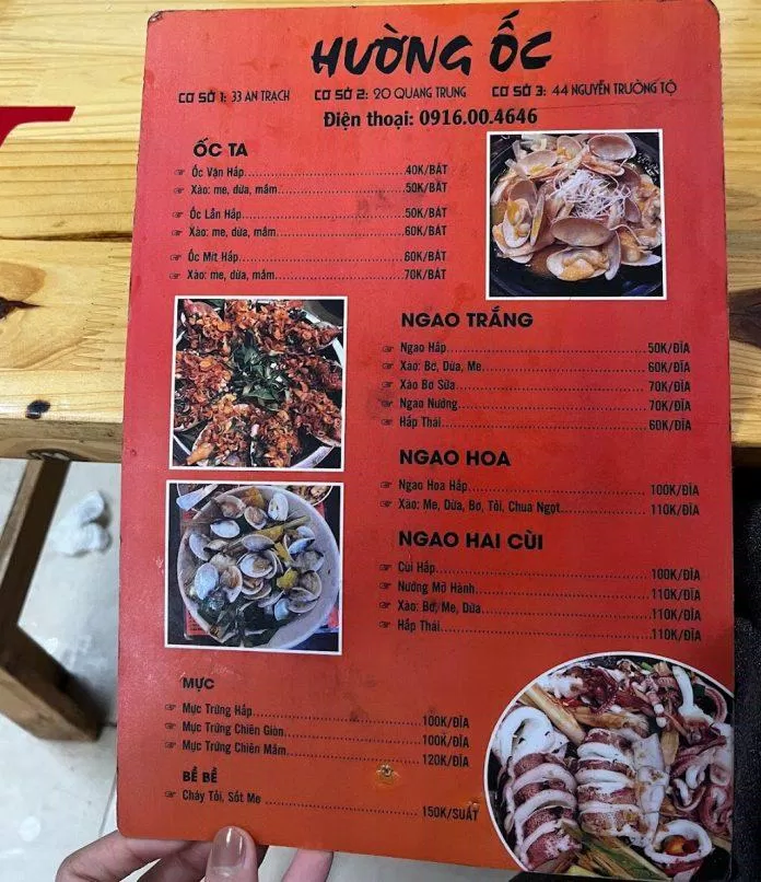 Menu của quán. (Ảnh: Internet)
