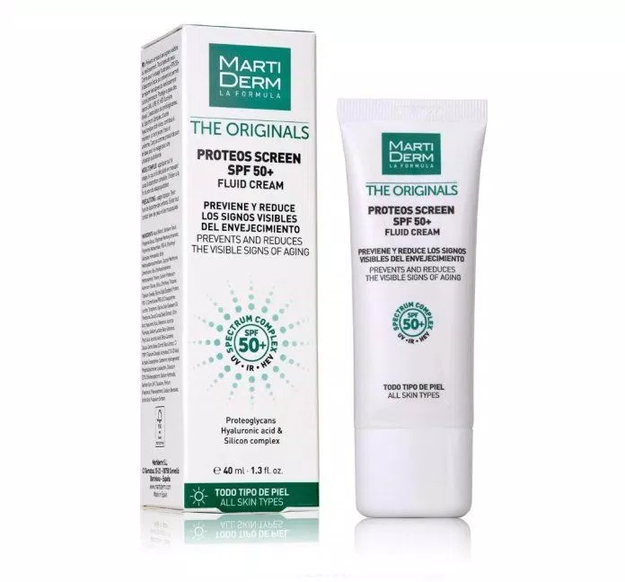 Kem chống nắng chống ánh sáng xanh cho da nhạy cảm Martiderm The Originals Proteos Screen Fluid Cream (Ảnh: Internet).