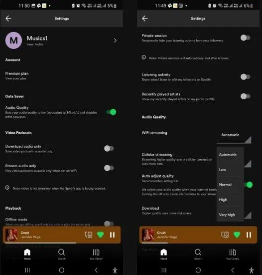 Chỉnh chất lượng âm thanh trong Spotify (Ảnh: Internet) Chỉnh chất lượng âm thanh trong Spotify (Ảnh: Internet)