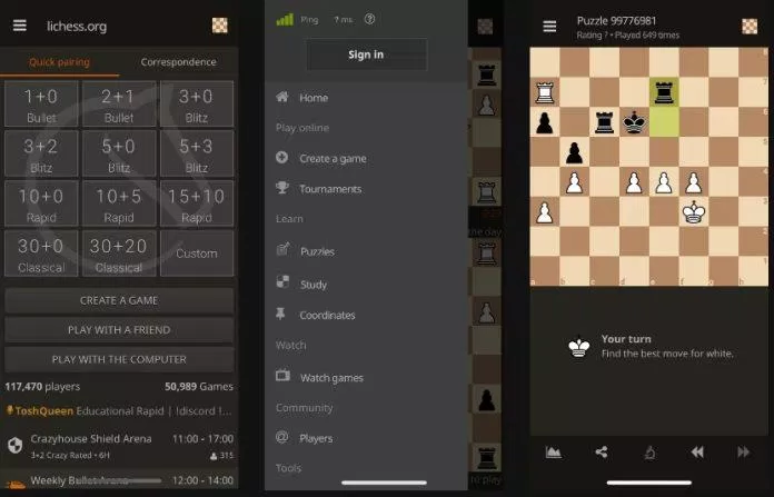 Ứng dụng chơi cờ vua Lichess (Ảnh: Internet) Ứng dụng chơi cờ vua Lichess (Ảnh: Internet)