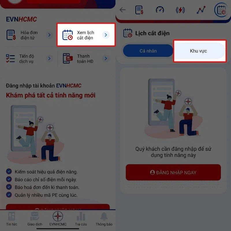 Cách tra lịch cúp điện trên ứng dụng EVN (Ảnh: Internet)
