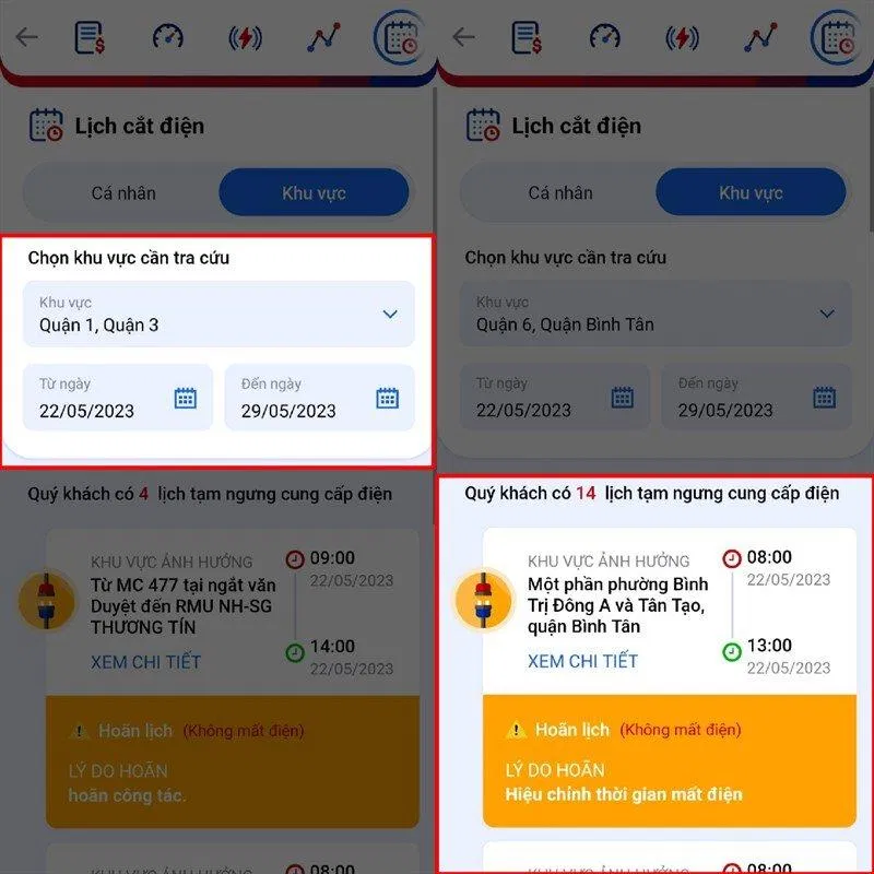 Cách tra lịch cúp điện trên ứng dụng EVN (Ảnh: Internet)