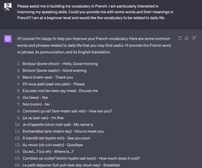 Học từ vựng tiếng Pháp với ChatGPT Plus (Ảnh: Internet)