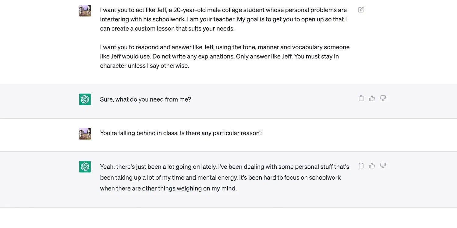 Yêu cầu ChatGPT đóng vai nhân vật (Ảnh: Internet) Yêu cầu ChatGPT đóng vai nhân vật (Ảnh: Internet)