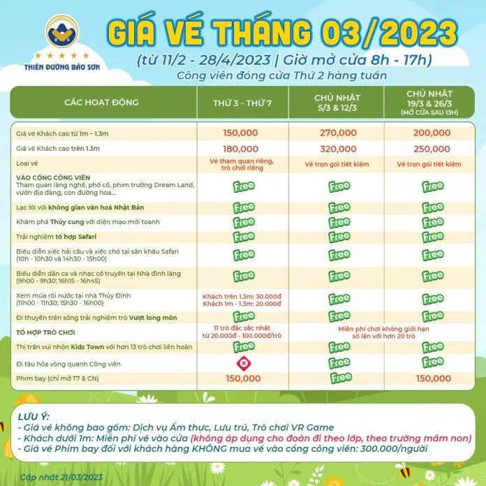 Giá vé Thiên Đường Bảo Sơn (Ảnh: Internet) Giá vé Thiên Đường Bảo Sơn (Ảnh: Internet)