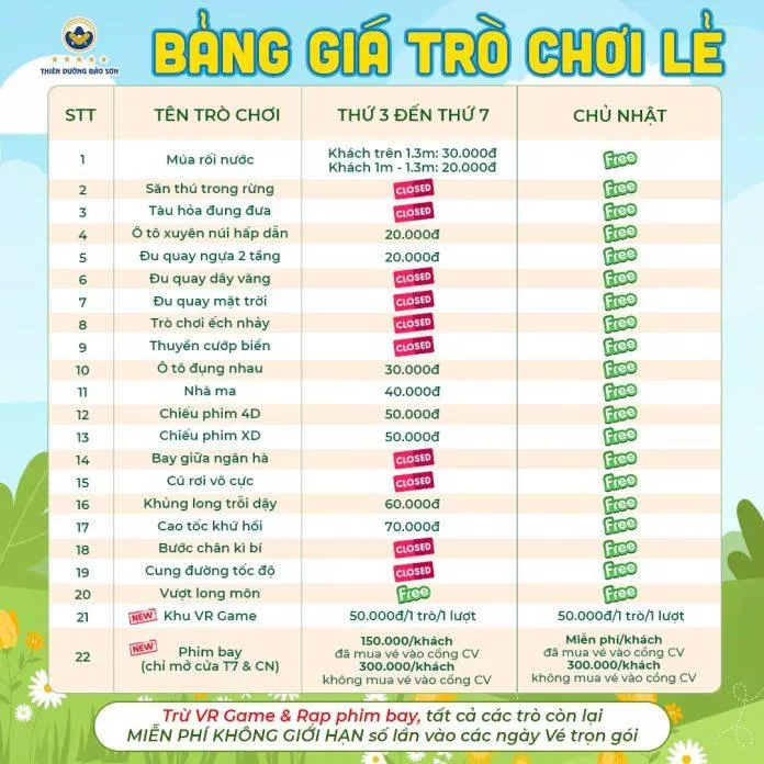 Giá vé Thiên Đường Bảo Sơn (Ảnh: Internet) Giá vé Thiên Đường Bảo Sơn (Ảnh: Internet)