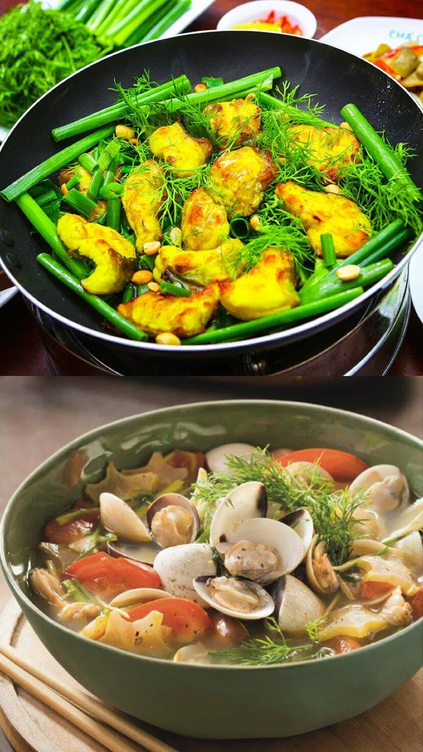 Các món ăn đặc trưng khi nhắc đến thì là không thể không kể đến món “Chả cá Lã Vọng” và “Canh chua nghêu thì là” (nguồn: Internet) Các món ăn đặc trưng khi nhắc đến thì là không thể không kể đến món “Chả cá Lã Vọng” và “Canh chua nghêu thì là” (nguồn: Internet)