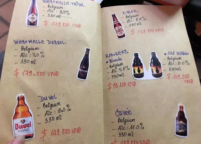 Menu bia của quán. (Ảnh: Internet)