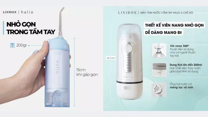 Máy tăm nước Halio có thiết kế nhỏ gọn dễ sử dụng
