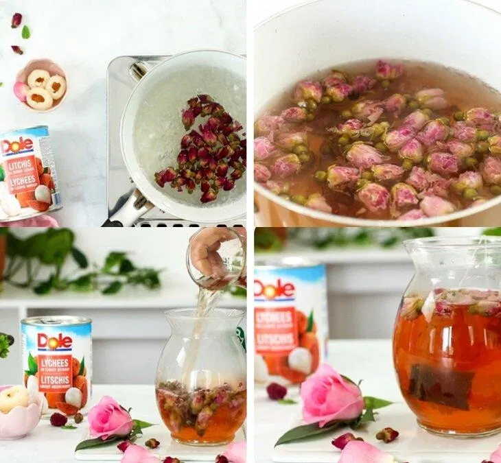 Cách pha trà vải hoa hồng (Ảnh: Internet)