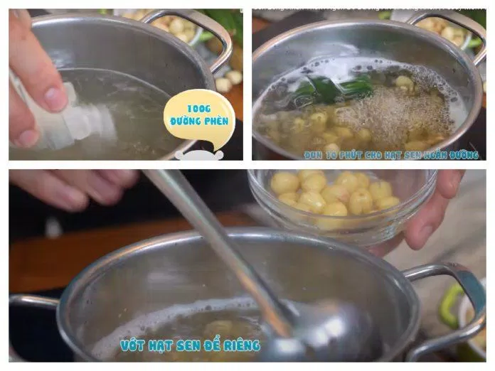 Đun cho hạt sen ngấm đường