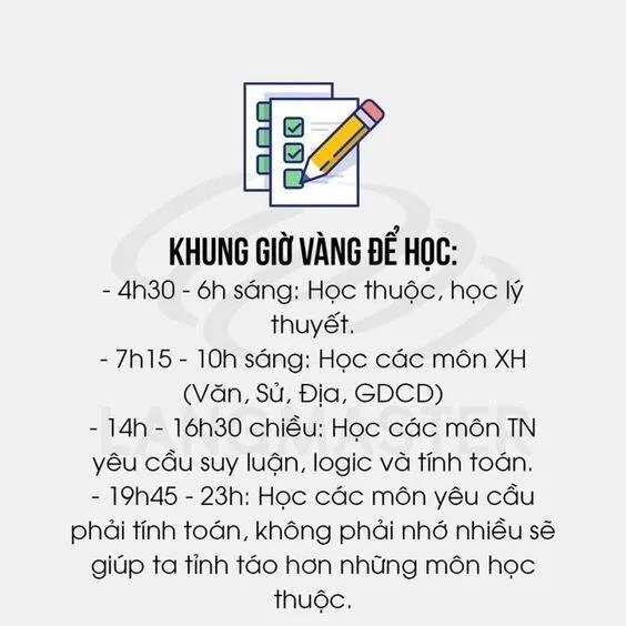 Khung giờ học bạn có thể tham khảo. Nguồn: Internet Khung giờ học bạn có thể tham khảo. Nguồn: Internet