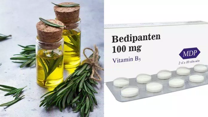 Mix tinh dầu hương thảo với viên Vitamin B5 (Ảnh: Internet)