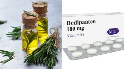 Mix tinh dầu hương thảo với viên Vitamin B5 (Ảnh: Internet)