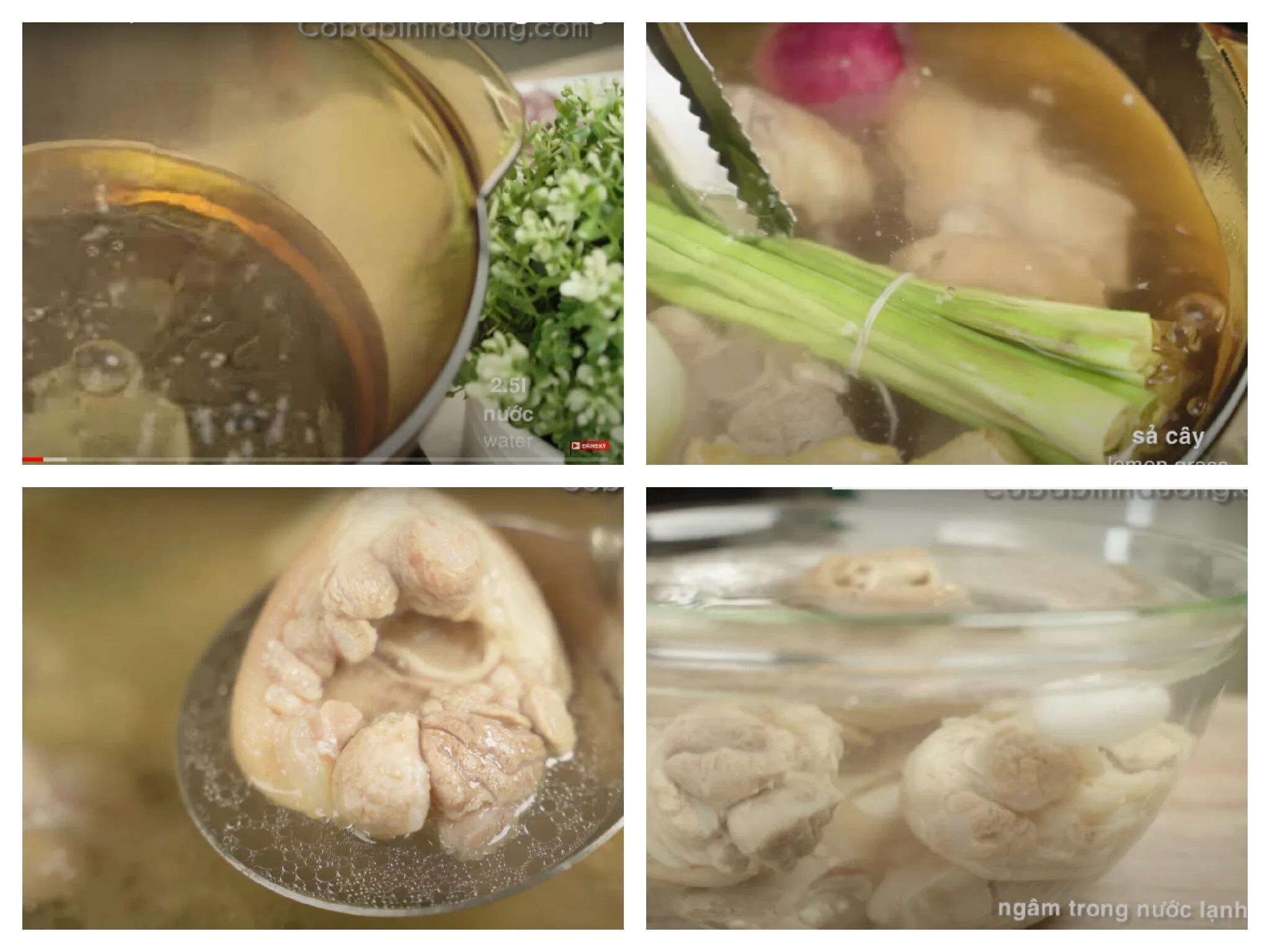 Luộc giò và ngâm trong đá lạnh