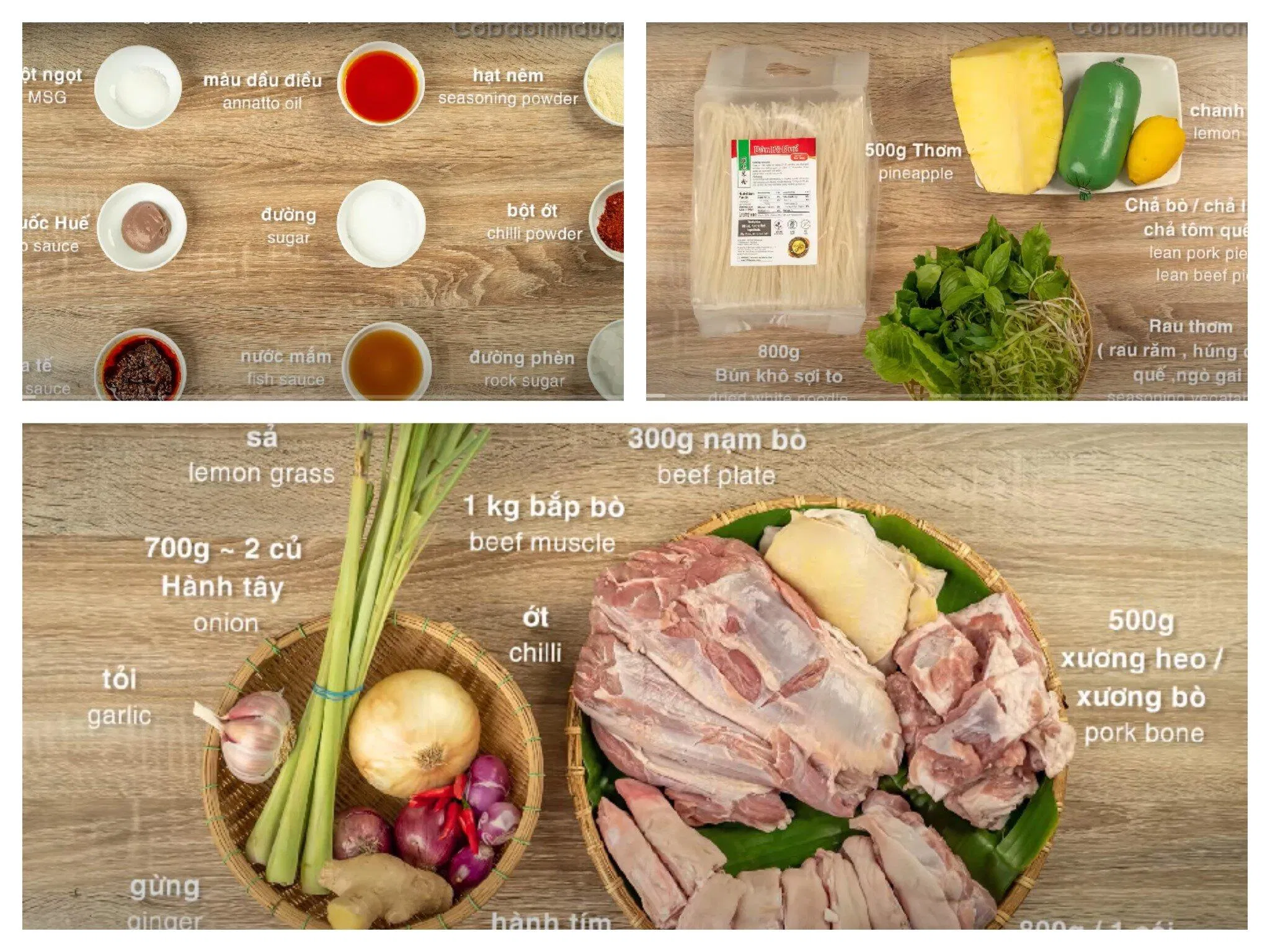 Nguyên liệu làm bún bò huế đơn giản nhất