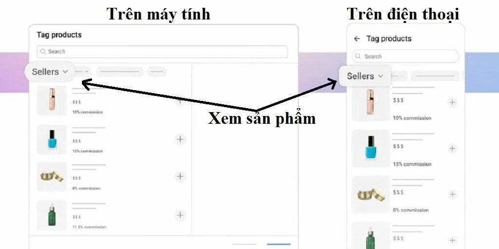 Chọn sản phẩm mà bạn muốn tag (Ảnh: BlogAnChoi)