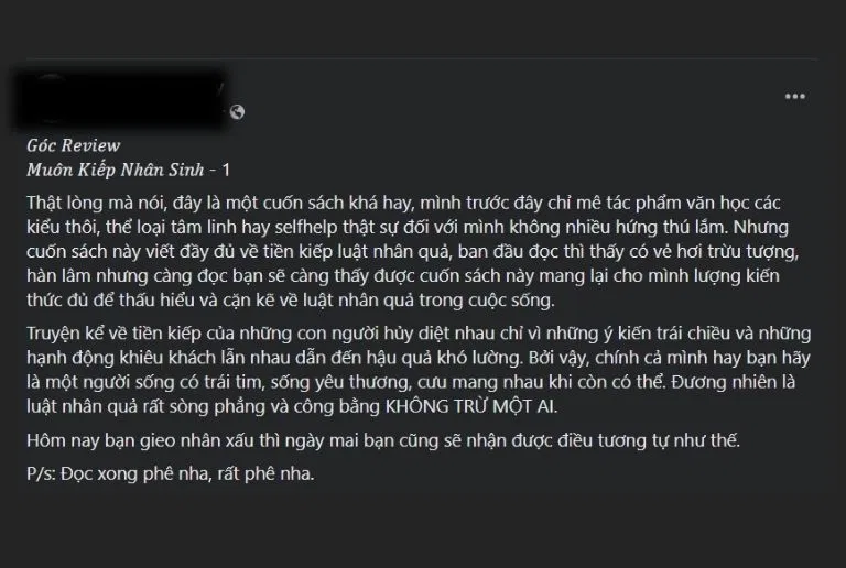 Cảm nhận của đọc giả về Muôn kiếp nhân sinh (Nguồn: Facebook)