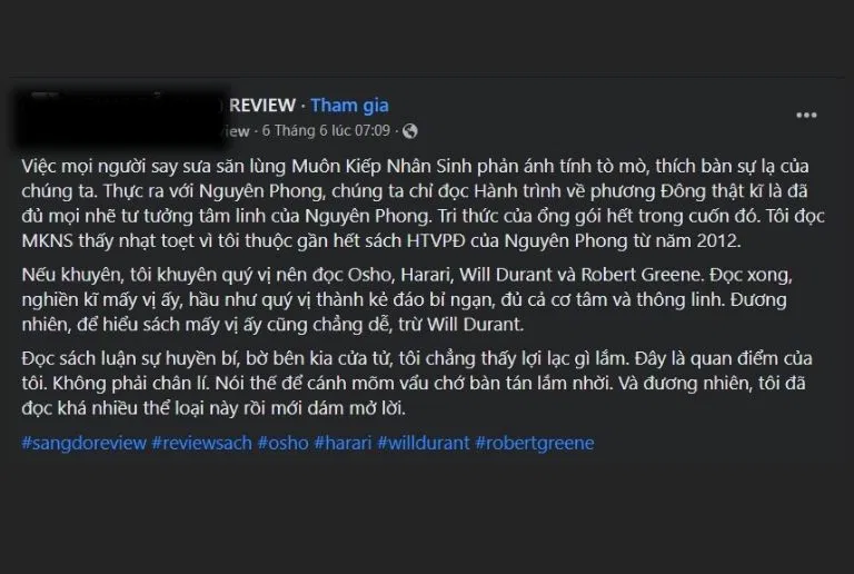 Cảm nhận của đọc giả về Muôn kiếp nhân sinh (Nguồn: Facebook)