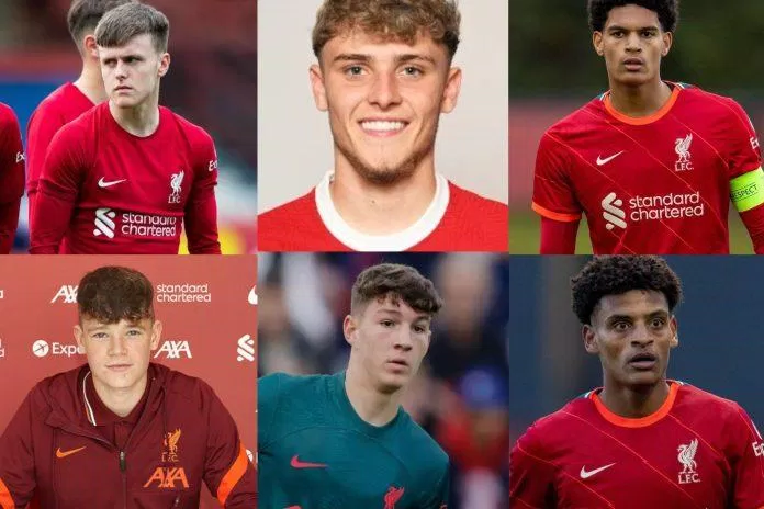 Bobby Clark, Ben doak, Jarell Quansah, James McConnell, Lewis Koumas, Melkamu Frauendorf lần lượt từ phải sang trái (nguồn ảnh: Internet) Bobby Clark, Ben doak, Jarell Quansah, James McConnell, Lewis Koumas, Melkamu Frauendorf lần lượt từ phải sang trái (nguồn ảnh: Internet)