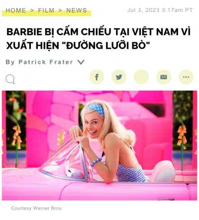 Barbie sẽ không được công chiếu tại Việt Nam do chứa hình ảnh về bản đồ "đường lưỡi bò" (Ảnh: Internet) Barbie sẽ không được công chiếu tại Việt Nam do chứa hình ảnh về bản đồ "đường lưỡi bò" (Ảnh: Internet)