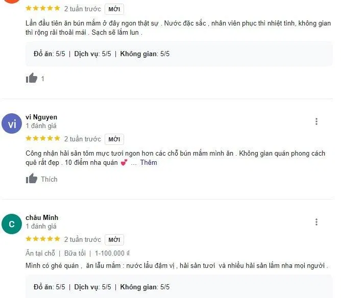 Quán được đánh giá 5* về chất lượng dịch vụ.