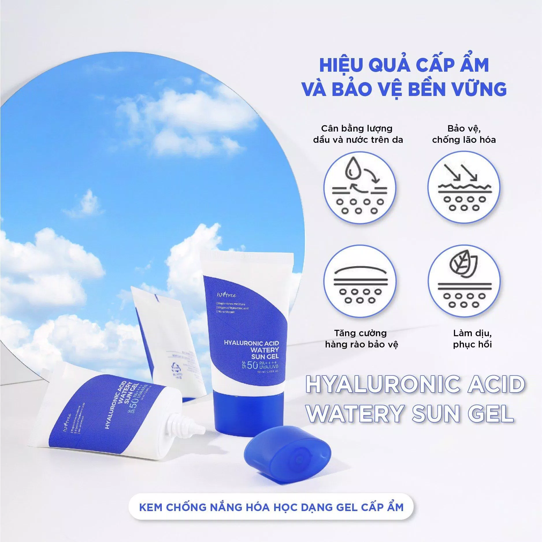 Kem chống nắng hóa học dạng gel ISNTREE HYALURONIC ACID WATERY SUN GEL (Ảnh: internet)