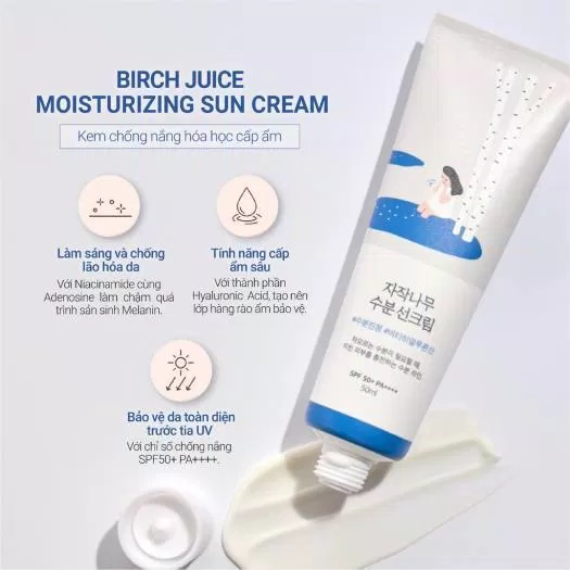 Kem chống nắng hóa học cấp ẩm Roundlab Birch Juice Moisturizing Sun Cream (Ảnh: internet)