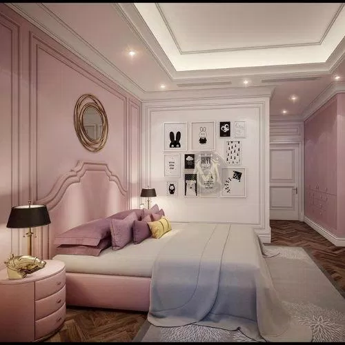 Phòng ngủ tân cổ điển màu hồng (Ảnh: Internet)