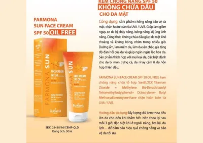 Farmona Sun Face Cream Oil Free là dòng kem chống nắng vật lý lai hóa học (Ảnh: Internet). Farmona Sun Face Cream Oil Free là dòng kem chống nắng vật lý lai hóa học (Ảnh: Internet).