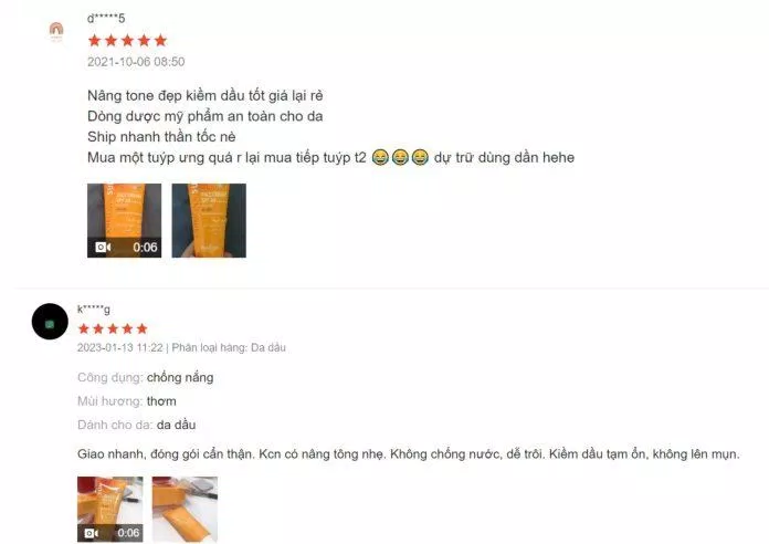 Đánh giá của khách hàng trên Shopee về kem chống nắng Farmona Sun Face Cream Oil Free (Ảnh: Internet). Đánh giá của khách hàng trên Shopee về kem chống nắng Farmona Sun Face Cream Oil Free (Ảnh: Internet).