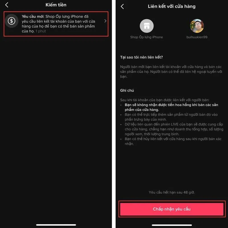 Cách liên kết TikTok Shop với tài khoản cá nhân (Ảnh: Internet)