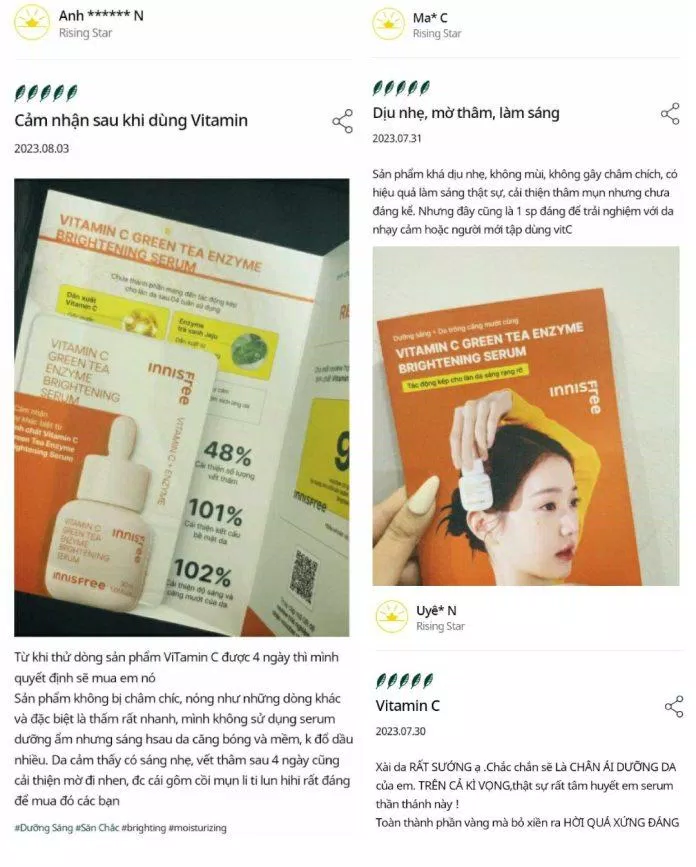Đánh giá, review của khách hàng trên website innisfree (Ảnh: innisfree)