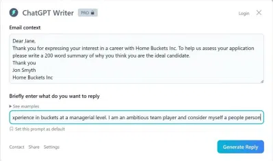 Yêu cầu ChatGPT Writer viết email (Ảnh: Internet) Yêu cầu ChatGPT Writer viết email (Ảnh: Internet)