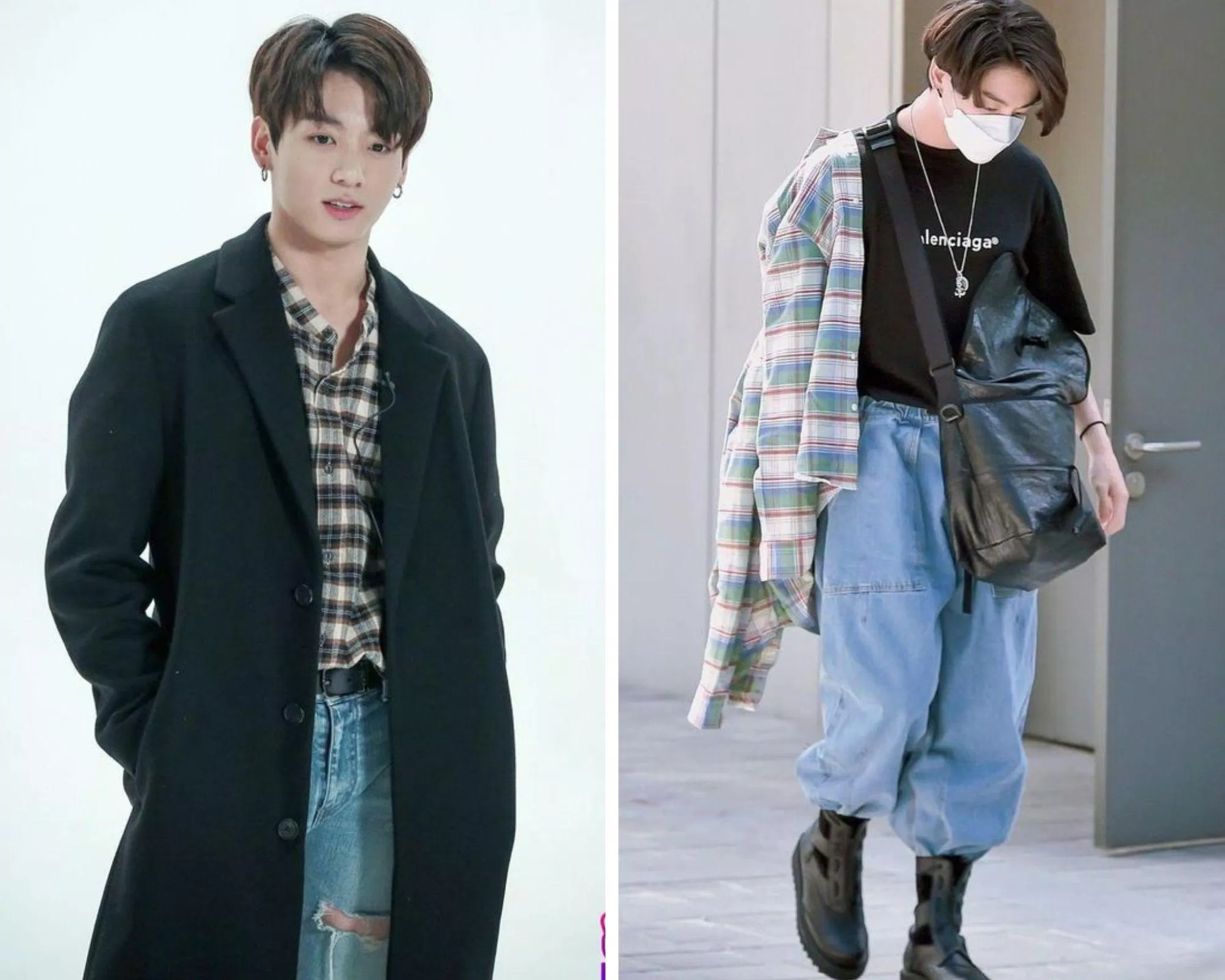 Những mẫu sơ mi flannel được Jungkook sử dụng linh hoạt cho các style khác nhau. (Nguồn: Pinterest)