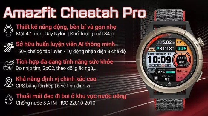 Amazfit Cheetah Pro hỗ trợ nhiều tính năng cho việc tập luyện thể thao của bạn (Ảnh: Internet) Amazfit Cheetah Pro hỗ trợ nhiều tính năng cho việc tập luyện thể thao của bạn (Ảnh: Internet)