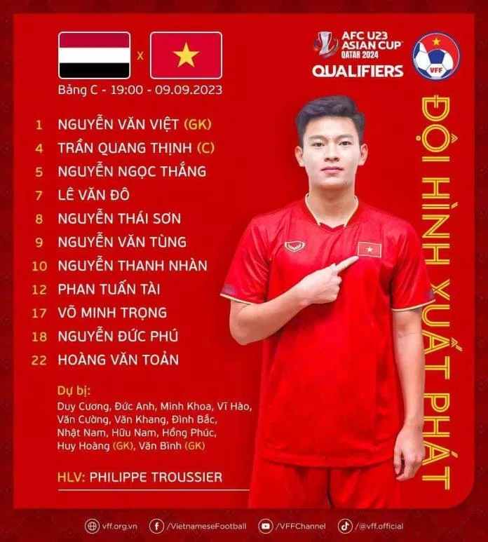 Đội hình xuất phát của U23 Việt Nam. (Ảnh: Internet) Đội hình xuất phát của U23 Việt Nam. (Ảnh: Internet)