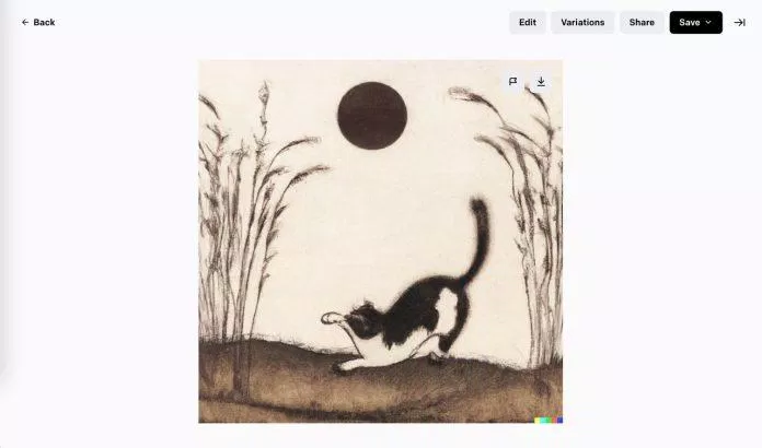 Hình ảnh một con mèo đang chơi trên cánh đồng được tạo ra bởi DALL-E (Ảnh: Internet)