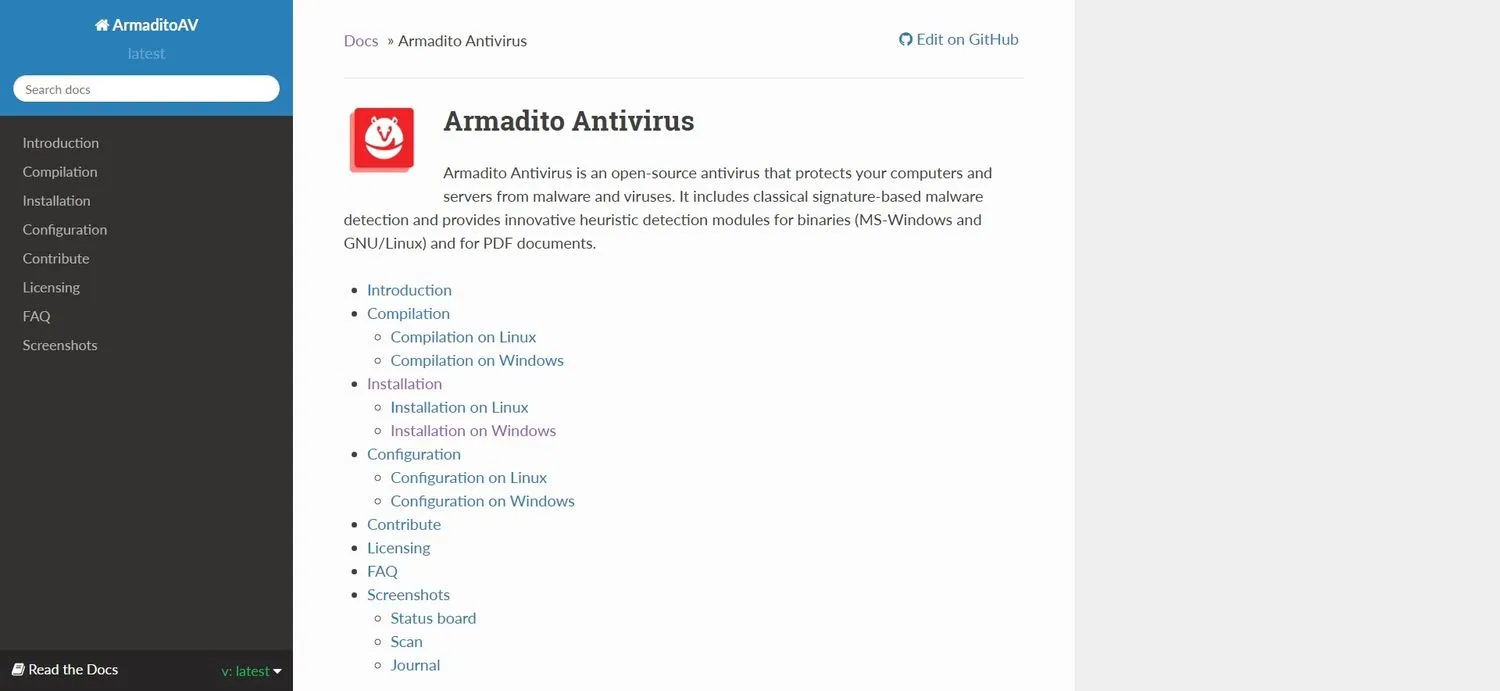 Trang chủ của Armadito Antivirus (Ảnh: Internet) Trang chủ của Armadito Antivirus (Ảnh: Internet)