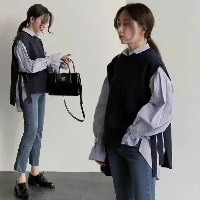 Áo sơ mi mix cùng áo len gile vừa thanh lịch, vừa cuốn hút (Nguồn: Internet)