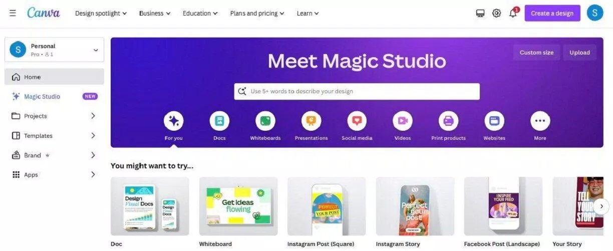 Trang chủ Canva (Ảnh: Internet) Trang chủ Canva (Ảnh: Internet)